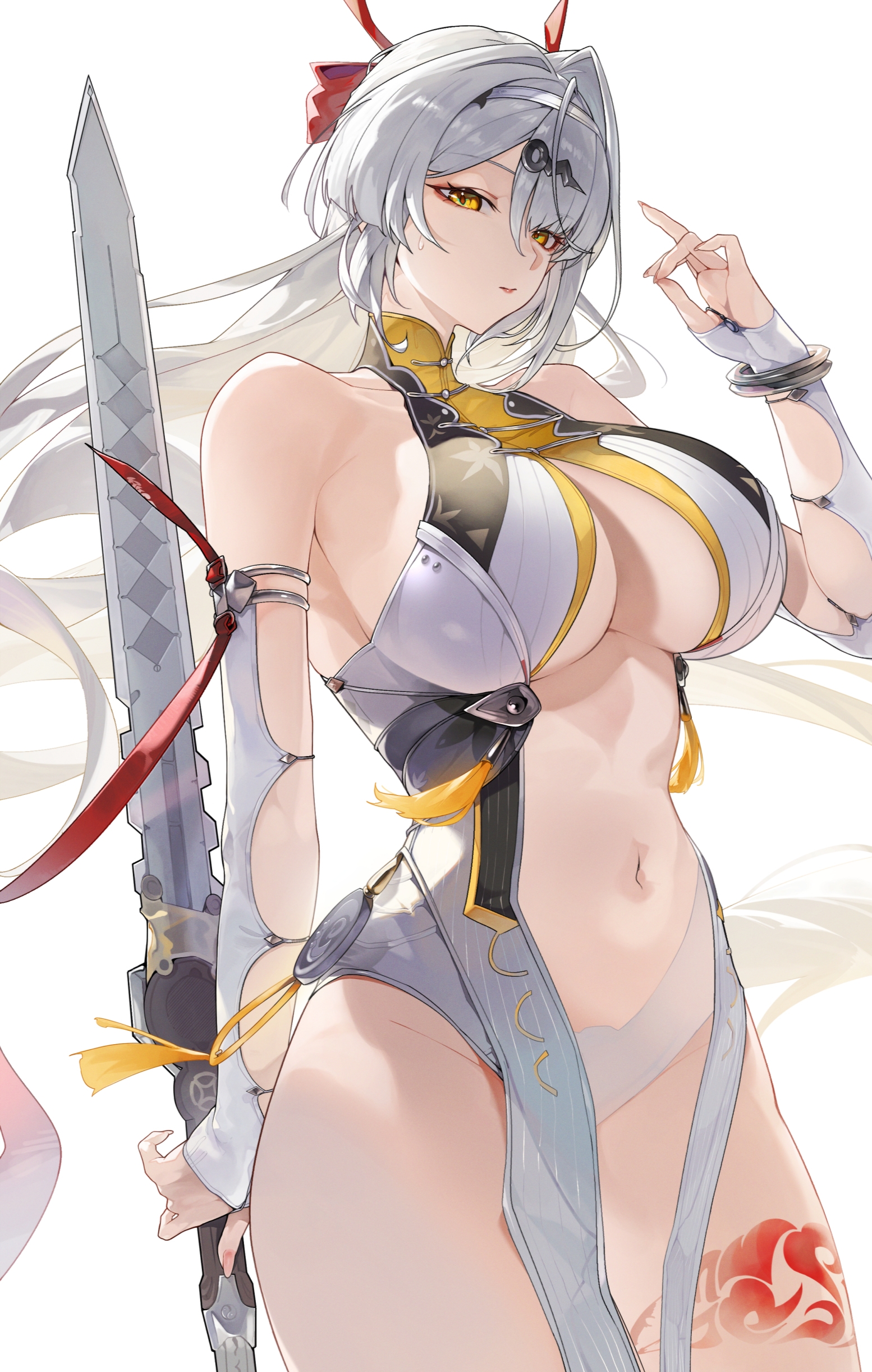 1girl, 2d, 2d (artwork), 2d artwork, costume switch, digital drawing (artwork), digital media, digital media (artwork), hoyoverse, leo795, long hair, mihoyo, mihoyo technology (shanghai) co. ltd., sword, ye shunguang, yixuan (zenless zone zero), zenless zone zero