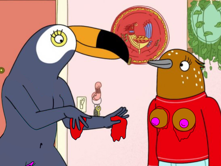 anthro artist_request bertie breasts flashing naked pussy ripped_clothing ripping_clothing screencap screenshot screenshot_edit toucan tuca tuca_and_bertie