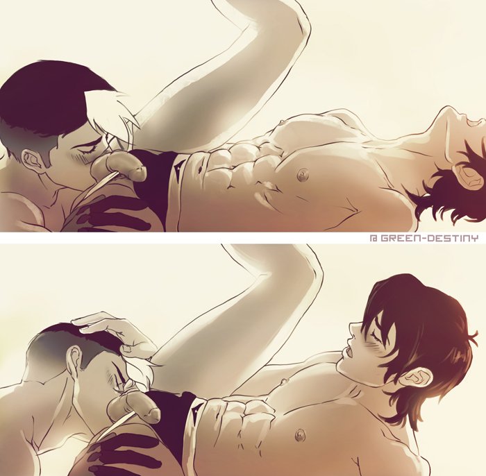 2boys, abs, anilingus, balls, blush, brown hair, closed eyes, dark hair, gay, gloves, green destiny, half-erect, hand on head, hand on thigh, head thrown back, jockstrap, keith kogane, light skin, looking pleasured, male, male only, moaning, multiple boys, multiple males, nipples, on back, open mouth, oral sex, pecs, penis, pubic hair, rimming, tagme, takashi shirogane, testicles, voltron, voltron: legendary defender, white streak, yaoi