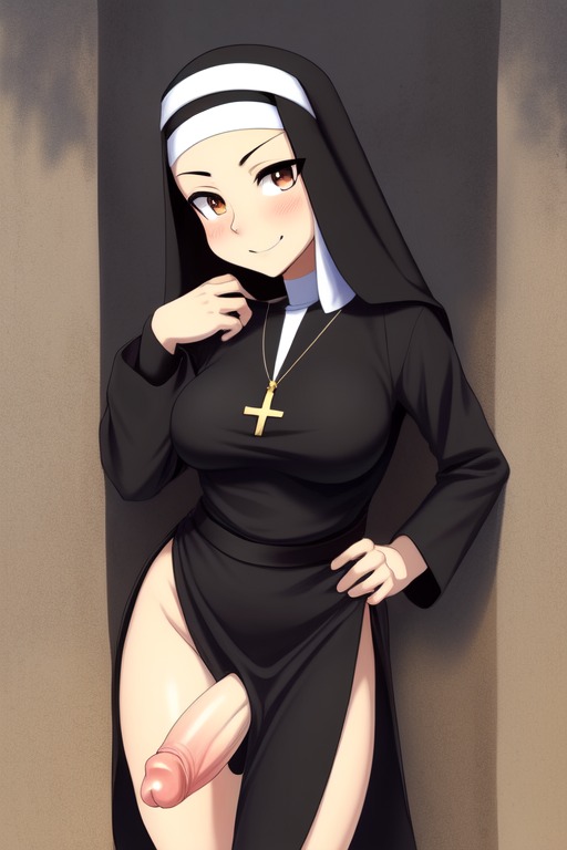 1futa ai_generated aifutalover futa_focus futa_only futanari gynomorph nun nun_futa nun_hat religion religious religious_clothing religious_headwear solo_futa