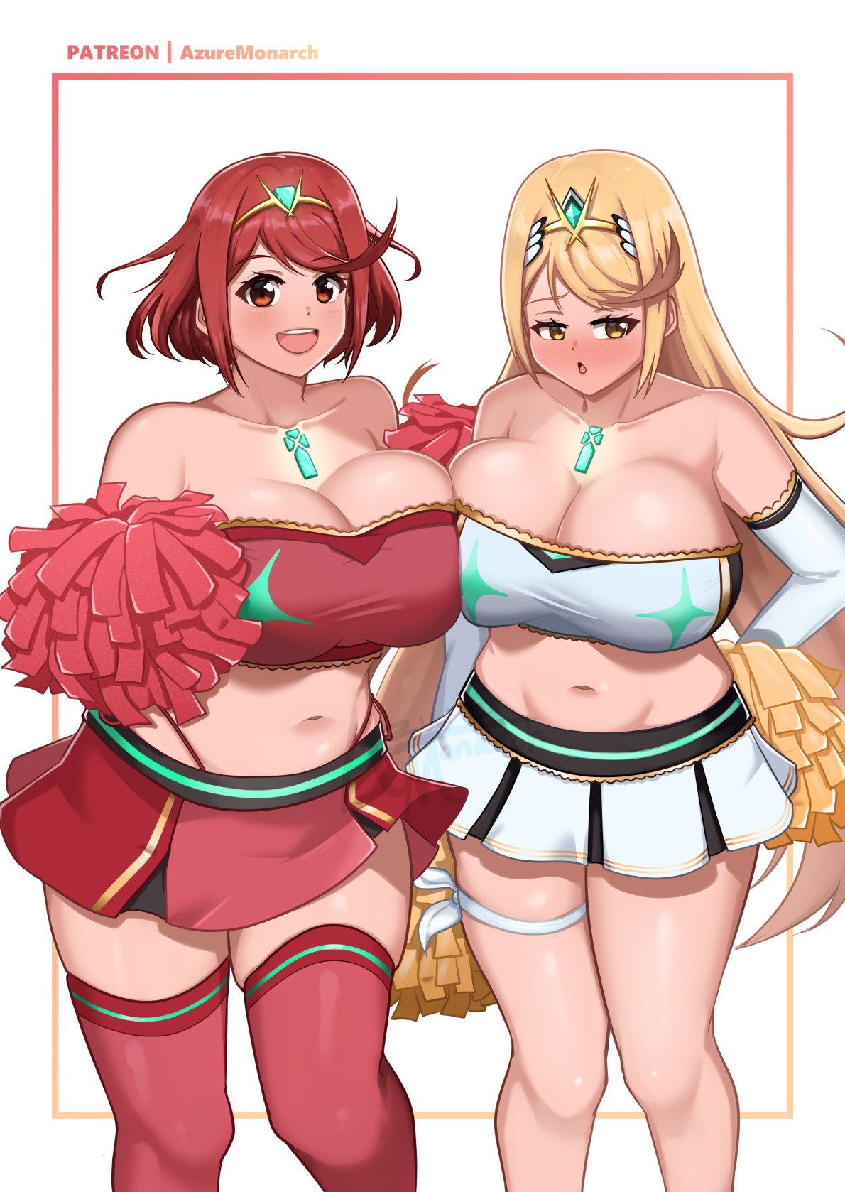 azure_monarch breasts cheerleader_outfit female female_only mythra pyra red_hair short_hair tagme white_skin xenoblade_(series) xenoblade_chronicles_2