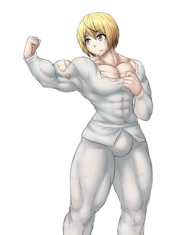 1boy bulge bulge_through_clothing flexing_muscles hunter_x_hunter kurapika male male_only muscular ripped_clothing sheepapp solo yellow_hair