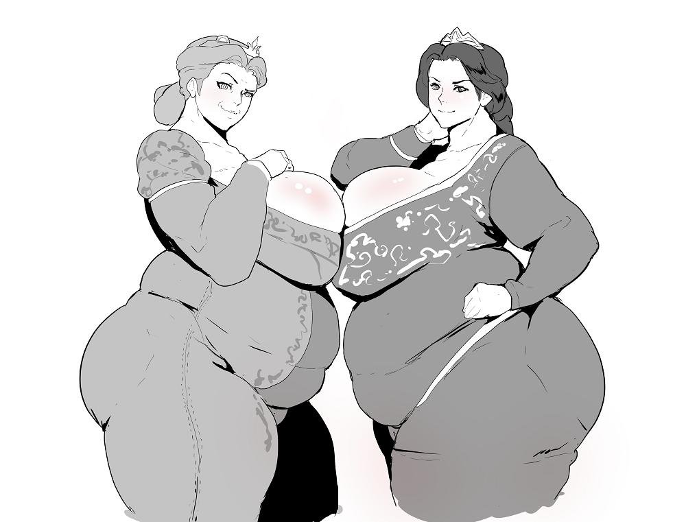 2girls bbw big_ass big_belly breast-to-breast breast_frottage breast_press breasts cleavage clothed crown curvy donaught dreamworks dress female female_only hair_bun hand_on_breast hand_on_hip huge_ass huge_breasts human human_fiona implied_incest large_ass light-skinned_female light_skin looking_at_viewer mature mature_female milf monochrome mother mother_and_daughter multiple_girls overweight overweight_female partially_colored ponytail princess princess_fiona princess_fiona_(human) queen queen_lillian royalty shrek_(series) shrek_2 thick_thighs tight_clothing voluptuous voluptuous_female