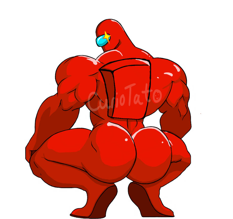 1boy 1male 1man amogus among_us among_us_red androgynous artist_name ass big_ass big_butt broly_culo bubble_ass bubble_butt butt crewmate_(among_us) curiotato different_artstyle huge_ass huge_butt impostor_(among_us) looking_at_viewer male male_only meme muscles muscular muscular_male no_visible_genitalia presenting presenting_hindquarters red_(among_us) solo solo_male squatting sussy_baka white_background