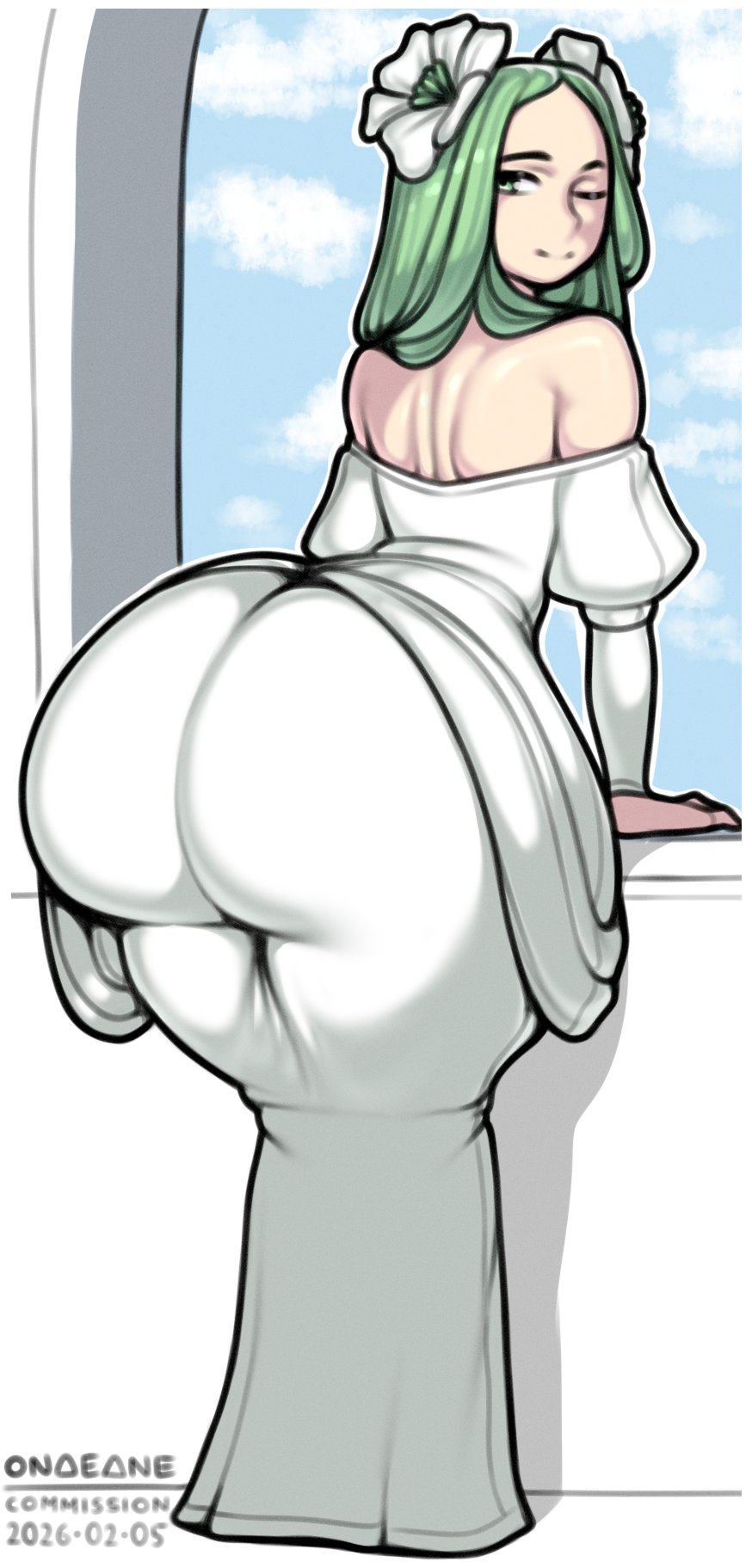 ass in dress, dress, fire emblem, fire emblem: three houses, green hair, huge ass, onaeane, rhea (fire emblem), thick thighs, tight clothing, tight dress