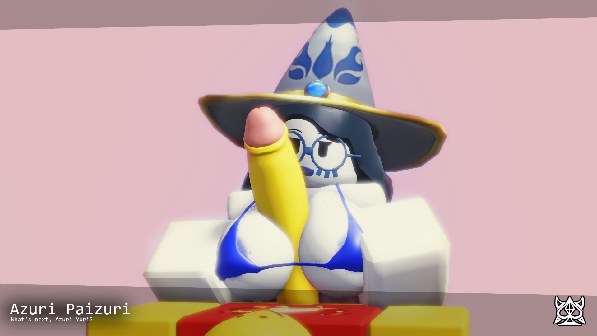 1boy, 1girl, 1girls, 3d, anthro, areolae, azuri (block tales), bikini, block tales, breasts, english text, gijinka2, paizuri, penis, player (block tales), roblox, roblox game, robloxian, self upload, straight, tagme, text, wizard hat