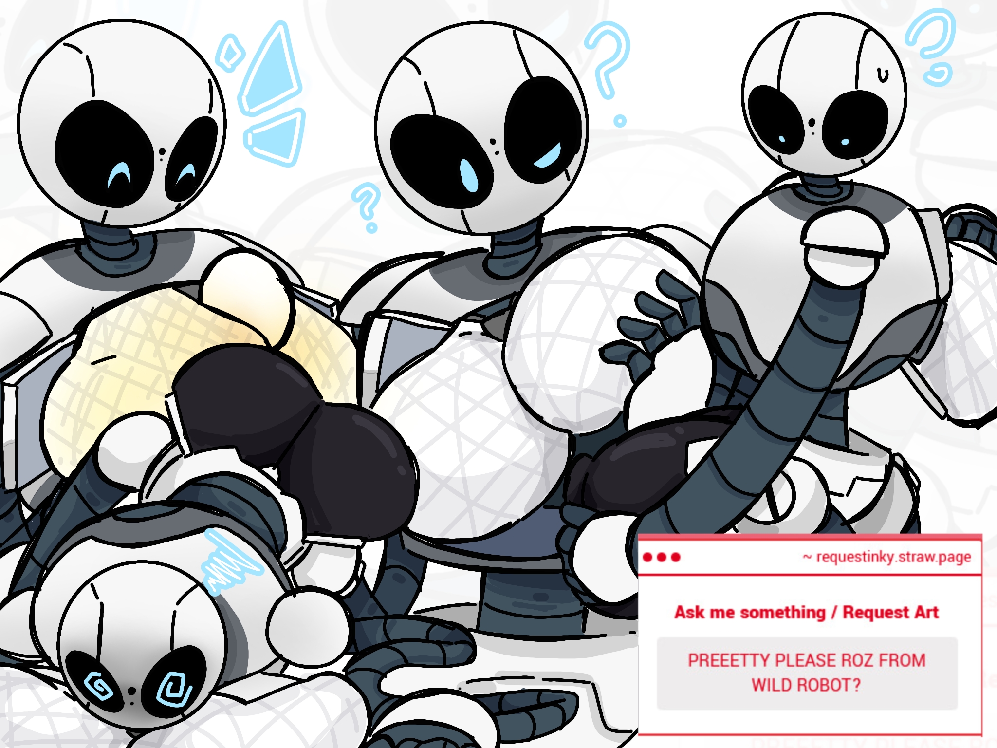 1girls, ass, big ass, big breasts, blue eyes, breast grab, breasts, breasts out, female, inkzan, request, robot, robot girl, roz (the wild robot), the wild robot, thighs, white body