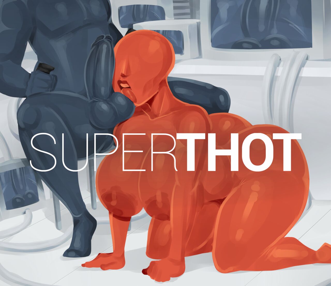 1boy, 1girls, big breasts, big penis, breasts, detnox, penis, red dude (superhot), red woman (superhot), repost, superhot, superthot (detnox), tagme, thick thighs, wide hips