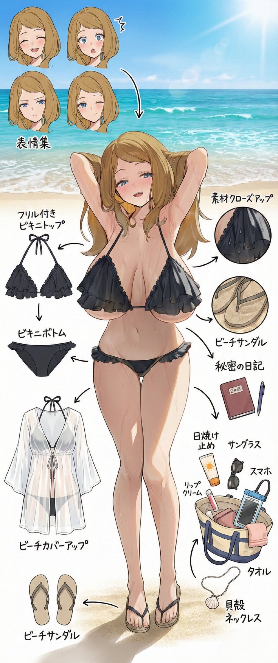 ai generated, bikini, black bikini, breasts, circle ueponzu, cleavage, huge breasts, pokemon, serena (pokemon), underboob