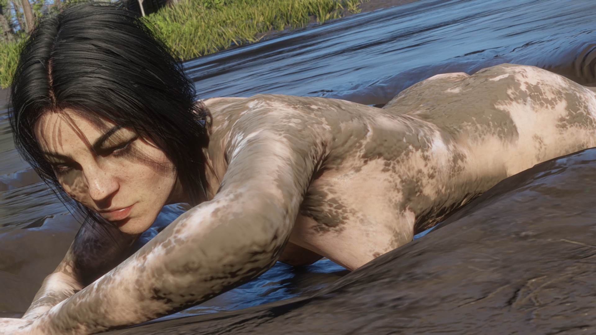 1girls, 3d, abigail marston, ass, breasts, covered in mud, dirty, female, female only, mud, red dead redemption (series), red dead redemption 2, solo, solo female, tagme