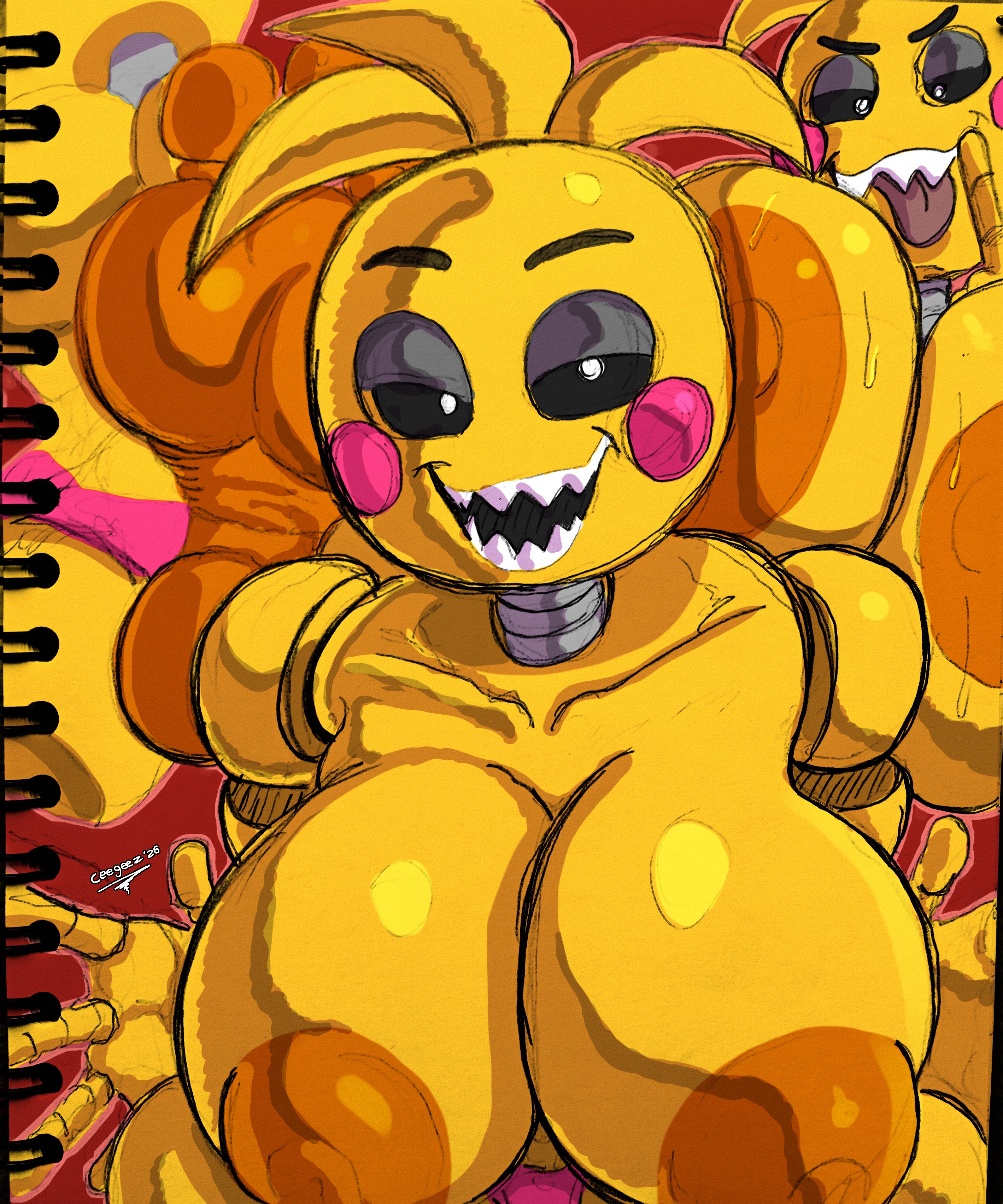 1girls, areolas, boobs focus, breasts, ceegee, five nights at freddy's, five nights at freddy's 2, fnaf, foot focus, mechanophilia, nipples, solo, tagme, toy chica (fnaf)