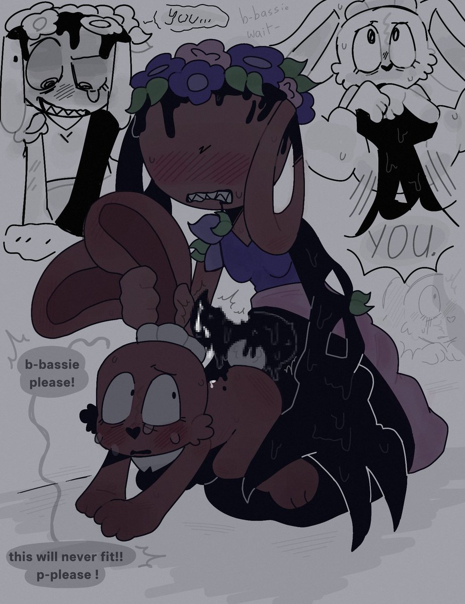 1futa, 1girls, bassie (dandy's world), censor bar, censored, cloudyhehe, cocoa (dandy's world), dandy's world, female, futanari, monster, penis, roblox, roblox game, tentacle penis, text, twisted bassie (dandy's world)