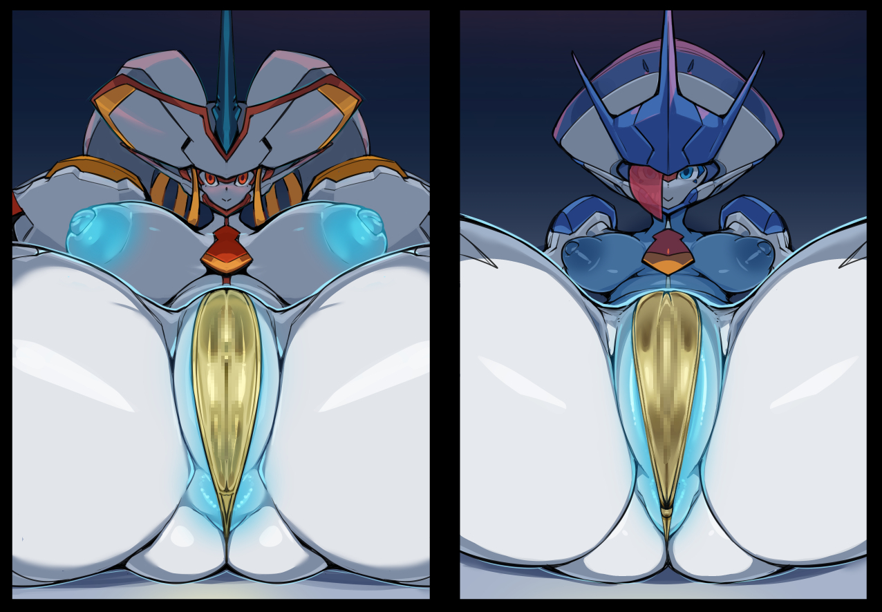 2girls, anus, anus slip, ass, blue pussy, cameltoe, censored, close-up, colored pussy, darling in the franxx, delphinium, juicy pussy, looking at viewer, mecha, mons pubis, mosaic censoring, nipples, pochincoff, pussy, pussy focus, pussy slip, robot, robot girl, strelizia, tagme, vagina