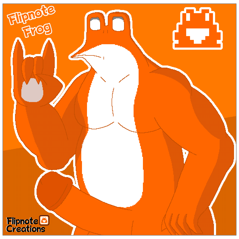 amphibian anthro digital_media_(artwork) flipnote_frog flipnote_hatena flipnote_studio_(artwork) flipnotecreation frog genitals male male_only muscular nintendo nintendo_ds_family nintendo_dsi orange_body orange_skin penis slightly_chubby solo thick_penis