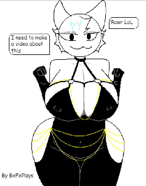 :3 anthro anthro_focus anthro_only big_ass big_breasts big_thighs bxfxplays(artist) chubby chubby_female dress eyeliner fat_ass felid feline female female_focus female_only furry furry_ears furry_female furry_only gloves large_ass large_breasts larger_female mspaint nipple_bulge nipple_piercing pngtuber pyxlwhip text thick_thighs youtuber