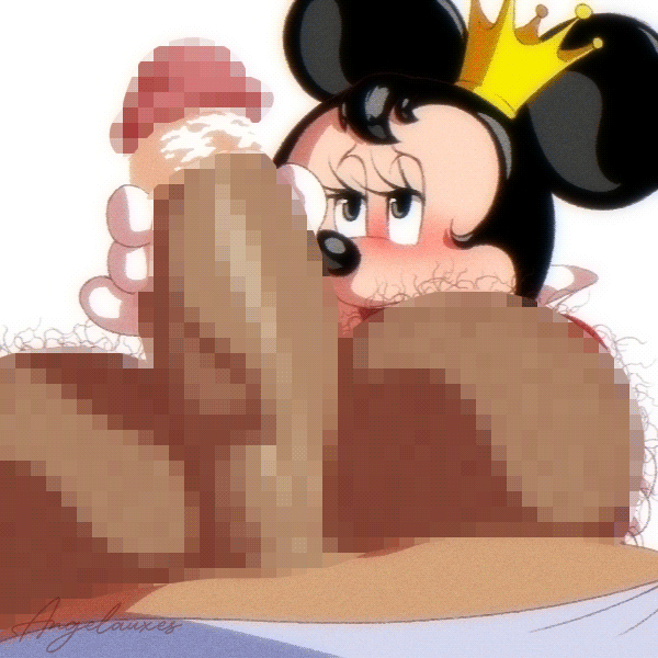 2d 2d_(artwork) 2d_animation angelauxes animated anthro censored cock_shock crown disney furry gloves handjob heart-shaped_pupils huge_balls huge_cock minnie_mouse mouse mouse_ears pubic_hair public_domain queen smegma