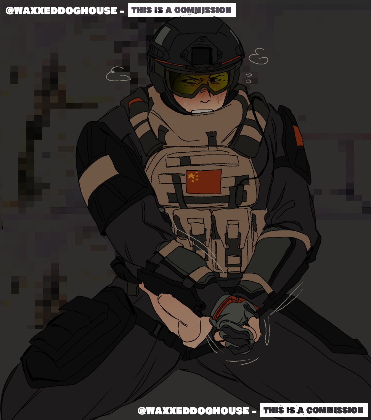 call of duty, call of duty modern warfare 2 (2022), clothing, commission, commission art, human, male, male focus, male only, military, military uniform, pale skin, restrained, restraints, soldier, tactical gear, tied hands, tied up, video game character, waxxeddoghouse, zimo (modern warfare 2)