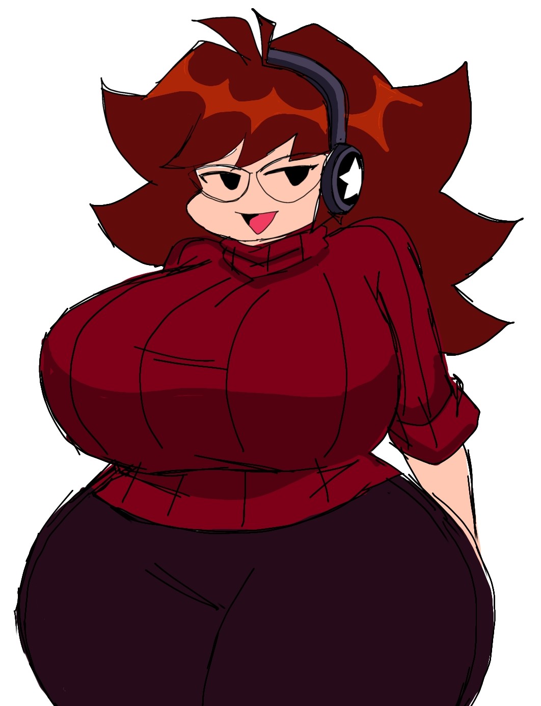 1girls big_ass big_breasts female female_only friday_night_funkin friday_night_funkin_mod girlfriend_(friday_night_funkin) glasses headphones huge_ass huge_breasts long_hair momiji_(artist) red_hair rerun_gf smile smiling tagme thick thick_ass thick_thighs vs._sonic.exe_rerun white_background