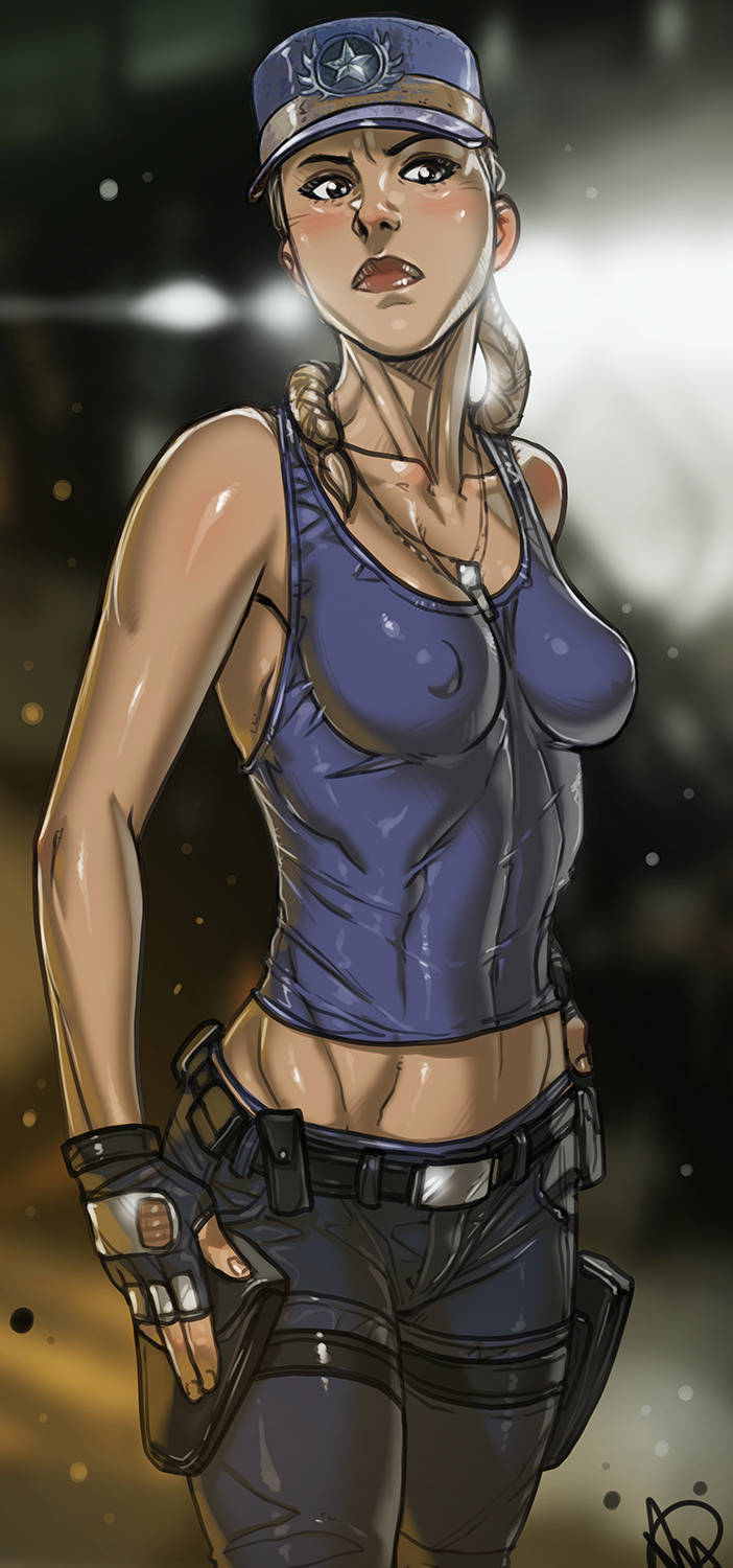 1girls, 2d, abs, breasts, cleavage, female, female only, ganassa, looking at viewer, mortal kombat, nipples, solo, sonya blade