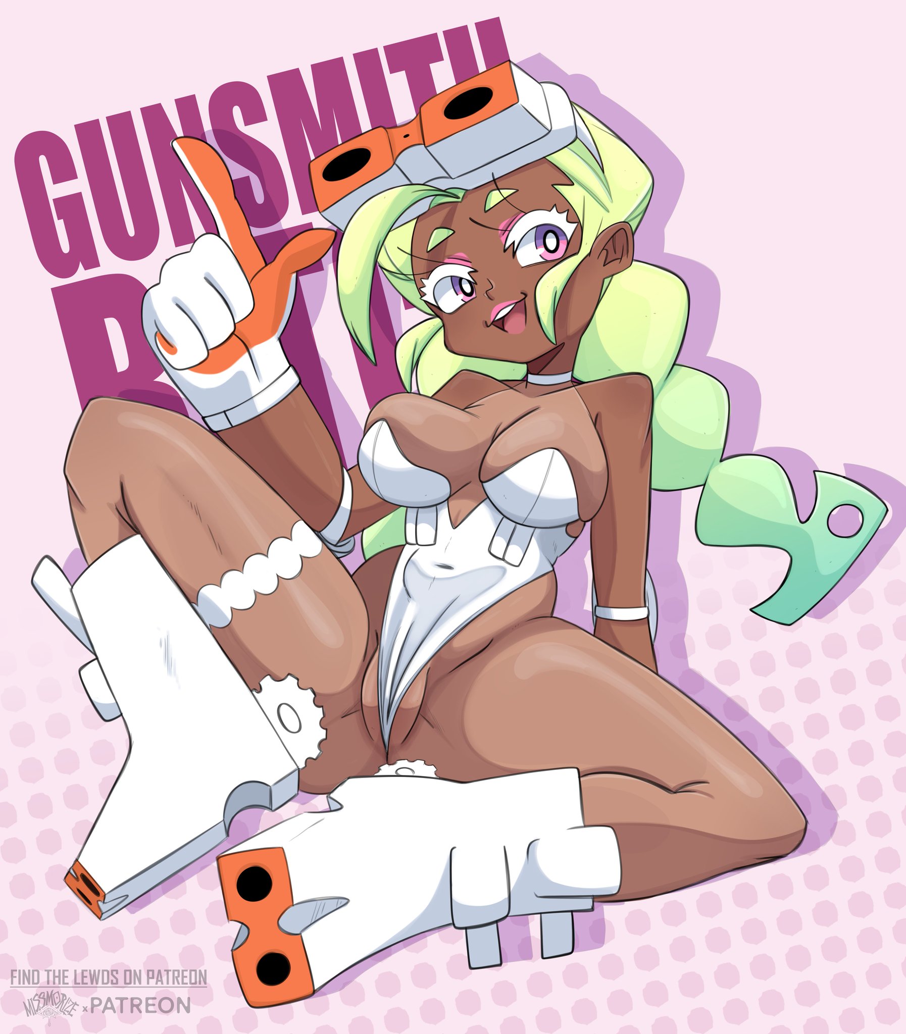 big ass, big breasts, big butt, big thighs, big titties, breasts, brown skin, clothing, curvaceous, curvaceous female, curvaceous figure, curvy, curvy figure, curvy hips, female, female focus, female only, green hair, gunsmith bitch (psg), long hair, missmorize, panty & stocking with garterbelt
