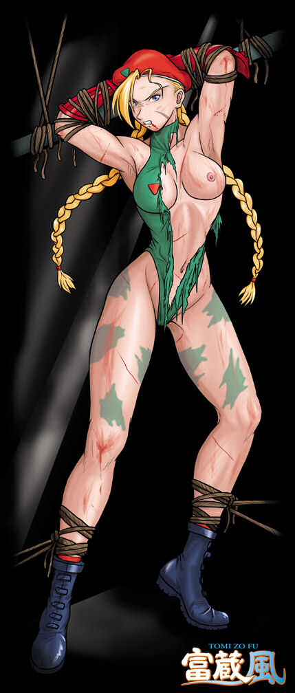 1girls angry areolae arms_up blonde_hair blood bodypaint braided_hair breasts breasts_out cammy_white capcom clenched_teeth color exposed_breasts female female_focus female_only hat human long_hair nipples partially_clothed rope rope_bondage solo solo_female solo_focus straight_hair street_fighter tomizofu torn_clothes twin_braids