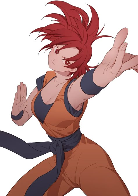 cleavage, clothed, clothing, dragon ball, female, female focus, female goku, female only, genderswap (mtf), goku, kkkkkirrier, rule 63, solo, son goku, super saiyan god