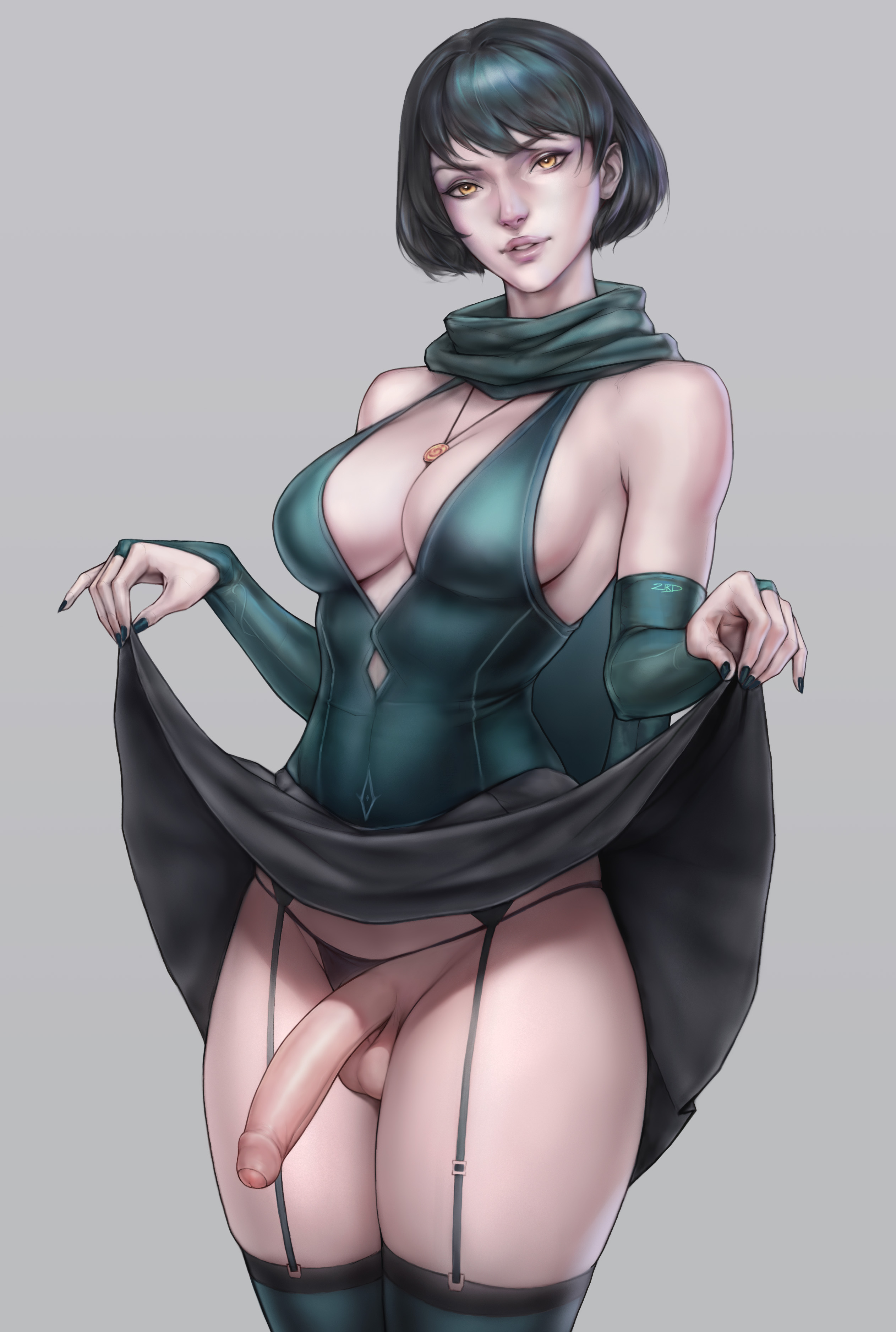 1futa, 2025, 21kdw, alternate version at source, average breasts, average sized penis, balls, breasts, clothed, clothing, dark hair, erection, erin (tarakanovich), futa only, futanari, human, intersex, lifting shirt, light skin, light-skinned futa, mostly clothed, pale skin, penis, solo, standing, tagme