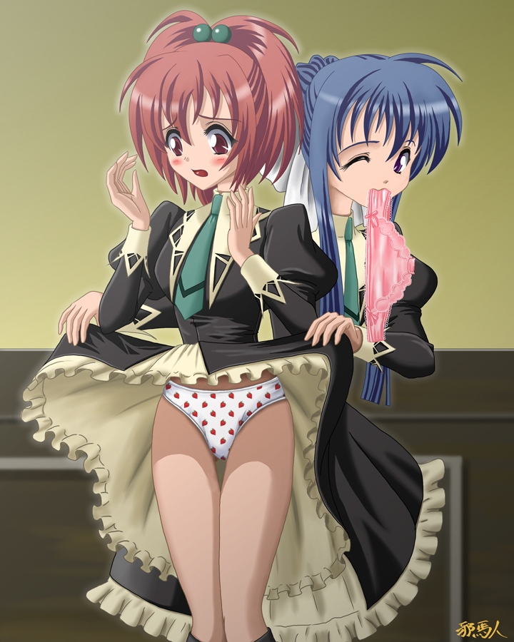 2girls aoi_nagisa blue_hair lesbian multiple_girls red_hair strawberry_panic! suzumi_tamao tagme