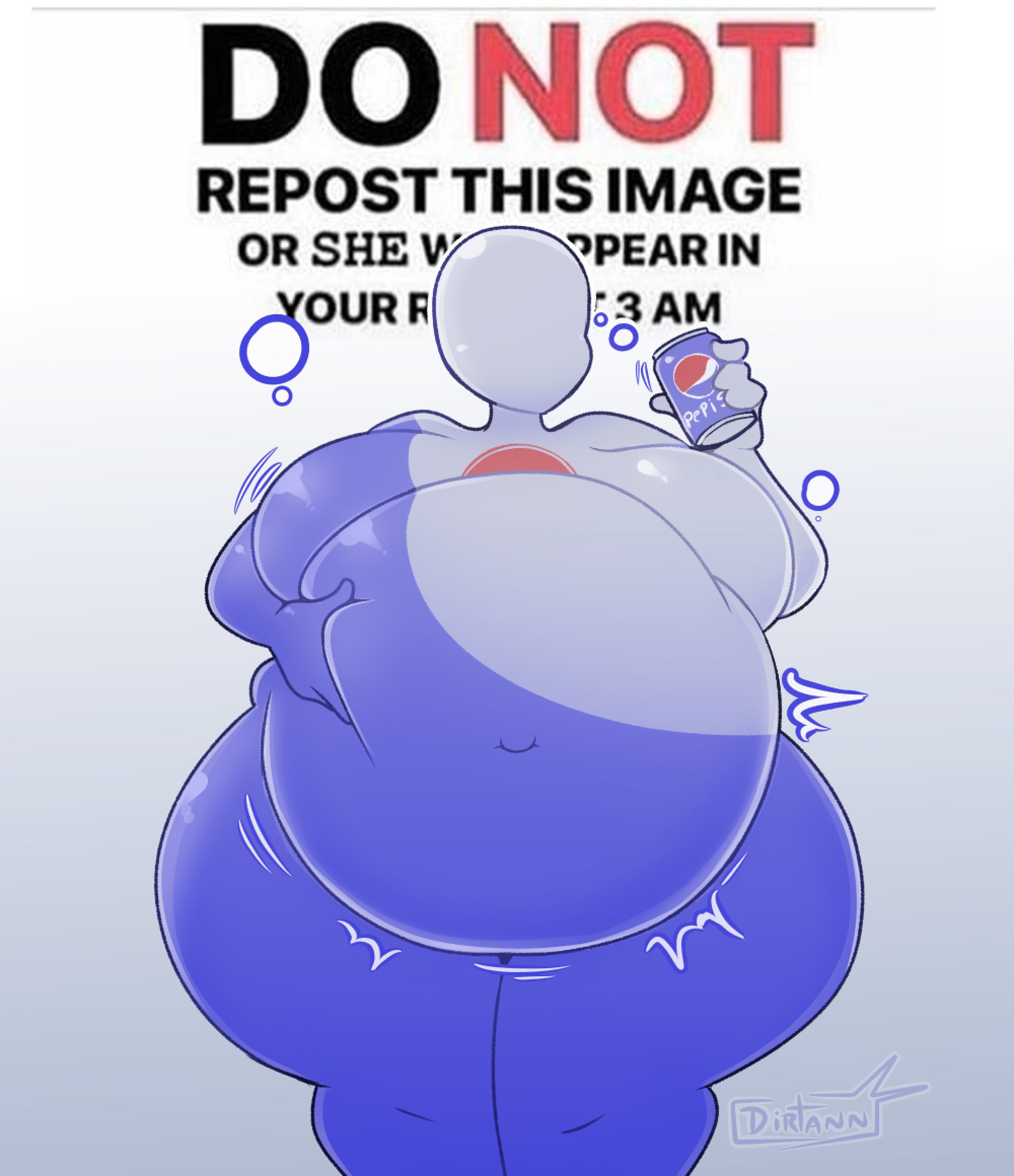 1girls, ass, belly, breasts, bubble, bubbles, dirtann, english text, fat, female, female focus, female only, grabbing own belly, hand on belly, hips, inflation, large ass, large breasts, meme, overweight, overweight female, pepsi, pepsiwoman, soda, soda can, stomach, text, thick thighs, thighs, weight gain, wide hips