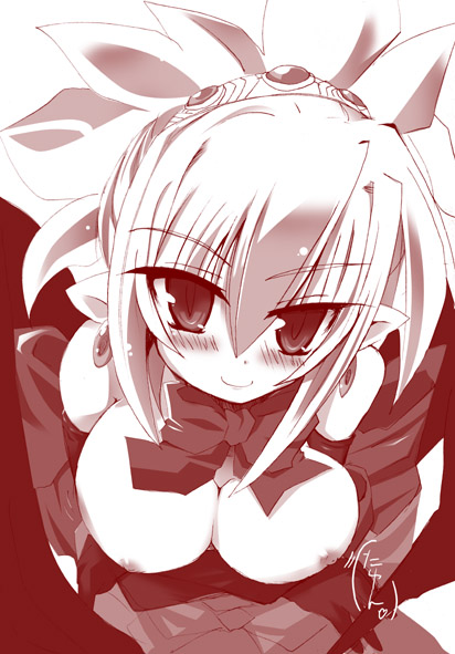 blush breasts disgaea disgaea_2 elbow_gloves gloves monochrome nippon_ichi_software pointy_ears rozalin shirogane_(platinum) wings