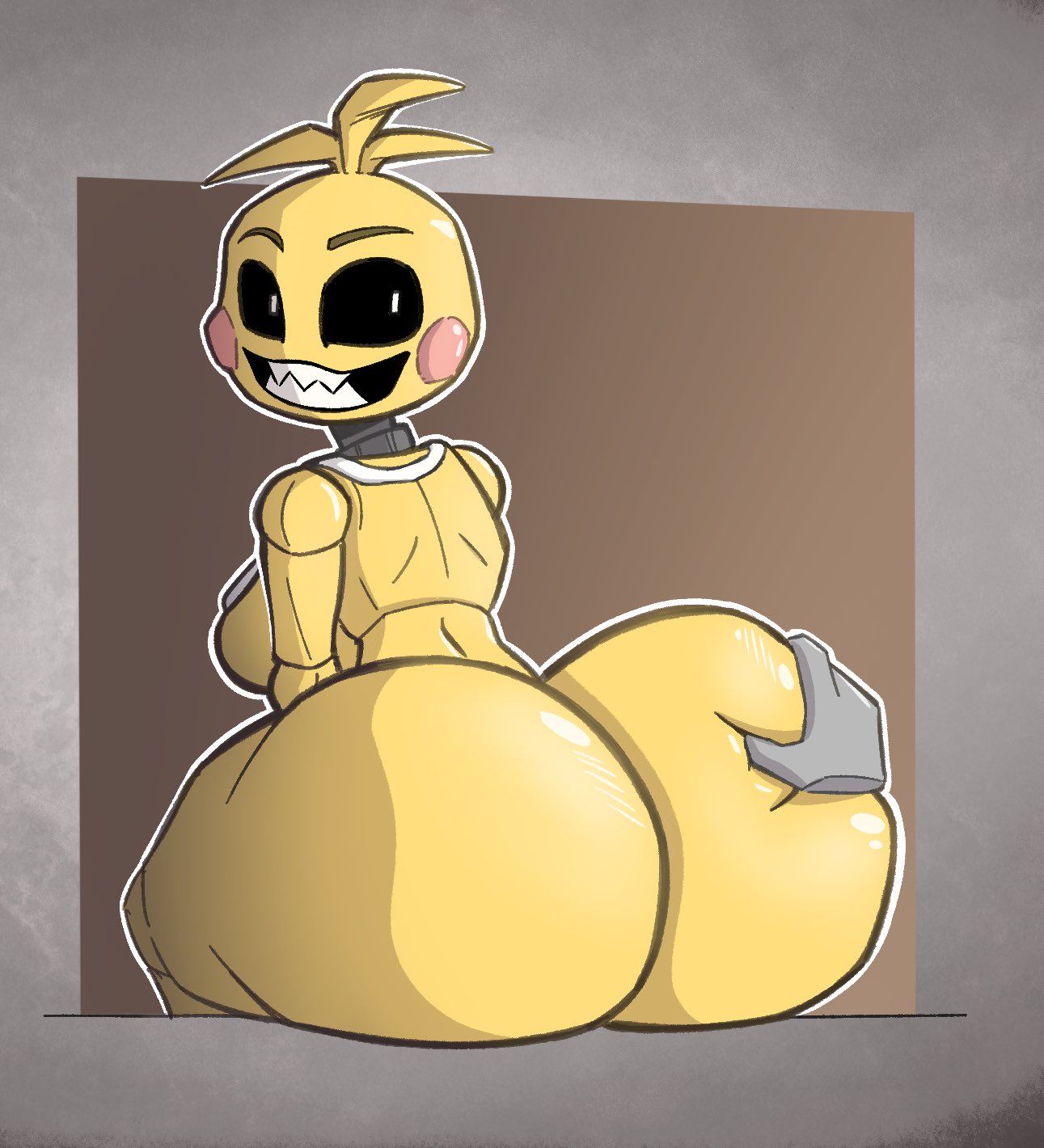 1girls, animatronic, animatronic female, ass, ass focus, ass grab, big ass, big butt, bubble butt, butt focus, chicken, chicken girl, female, five nights at freddy's, five nights at freddy's 2, robot, robot girl, scottgames, splungis0, toy chica (fnaf)
