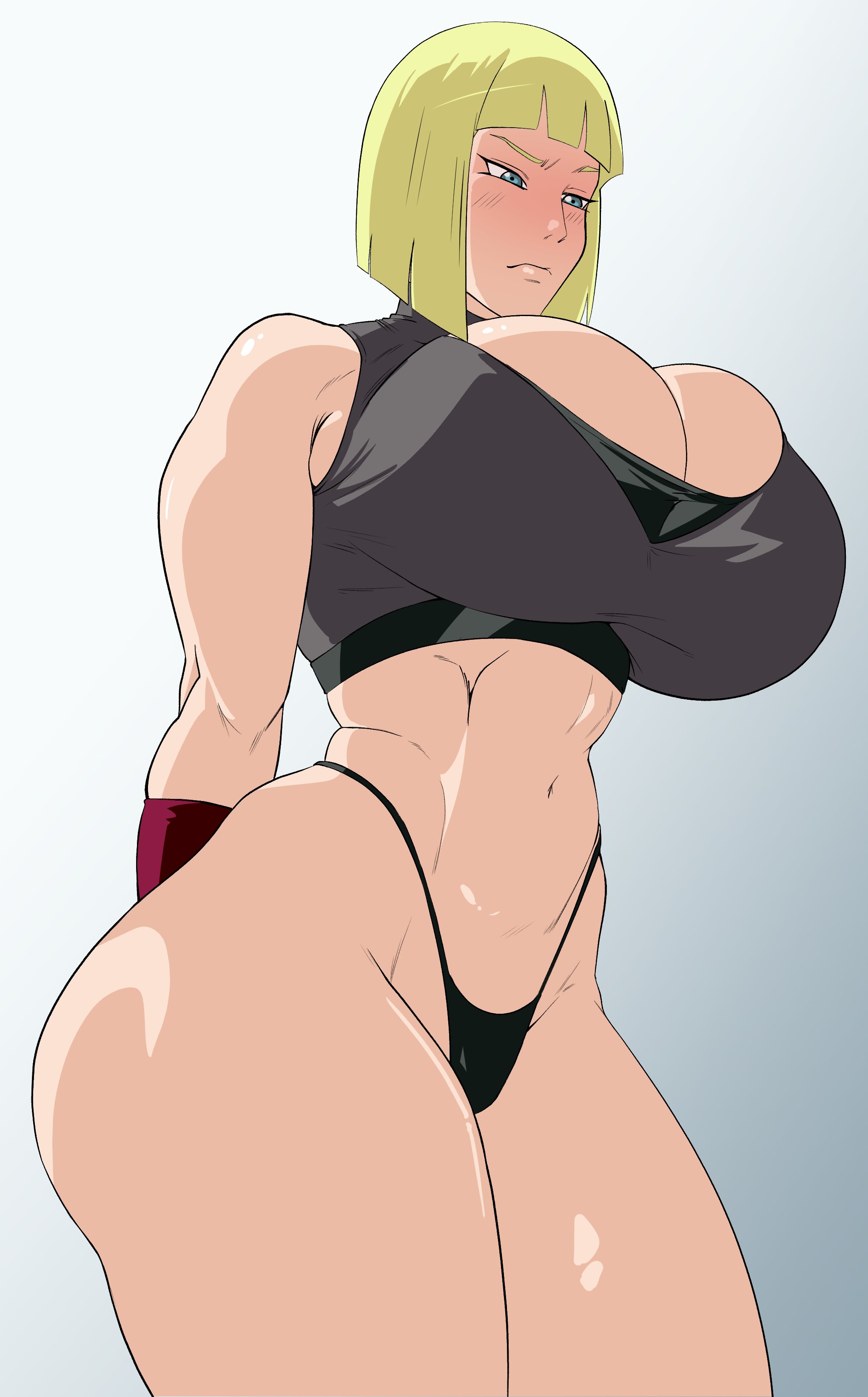 1girls, big breasts, blonde hair, breasts, ecchipoo, enormous breasts, female, female focus, female only, huge breasts, light skin, light-skinned female, looking at viewer, massive breasts, naruto, naruto (series), samui, voluptuous, voluptuous female