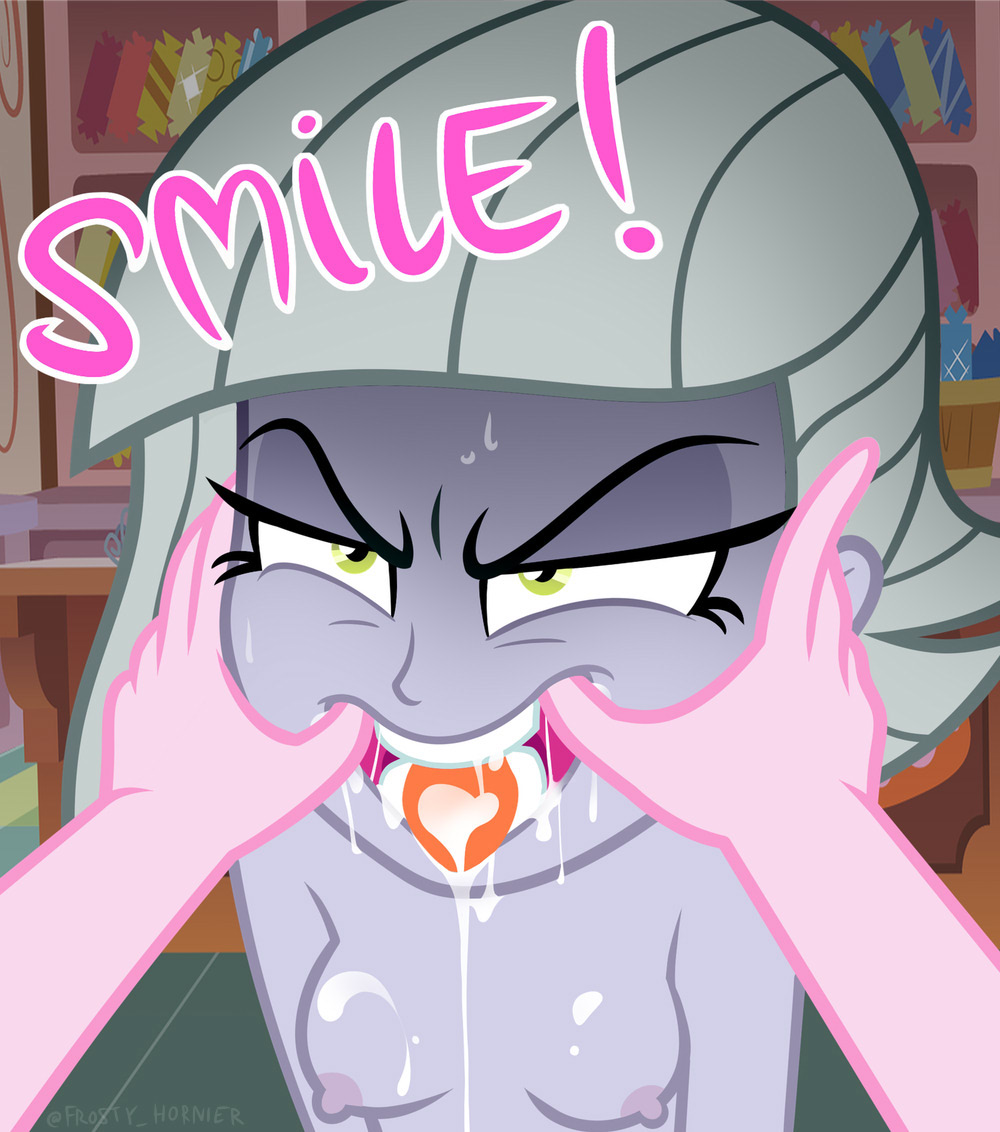 accurate art style, breasts, earth pony colds, english text, equestria girls, female, forced smile, frosty hornier, limestone pie (mlp), my little pony, nipples, on model, open mouth, oral, text