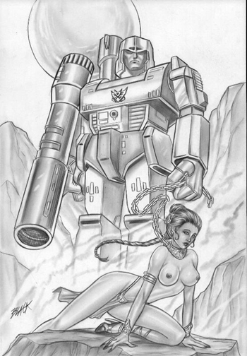 crossover deacon_black greyscale loincloth megatron monochrome princess_leia_organa return_of_the_jedi slave_leia star_wars transformers