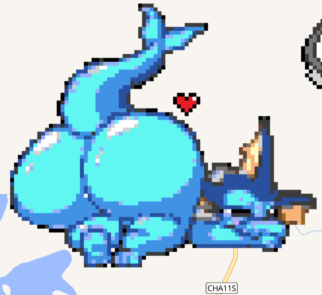 ass, ass focus, big ass, blue eyes, blue skin, breeding slave, eeveelution, heart, inminent sex, looking at viewer, naked, pixel art, pokemon, pokemon (species), pokemon only, tail, vaporeon, wplace