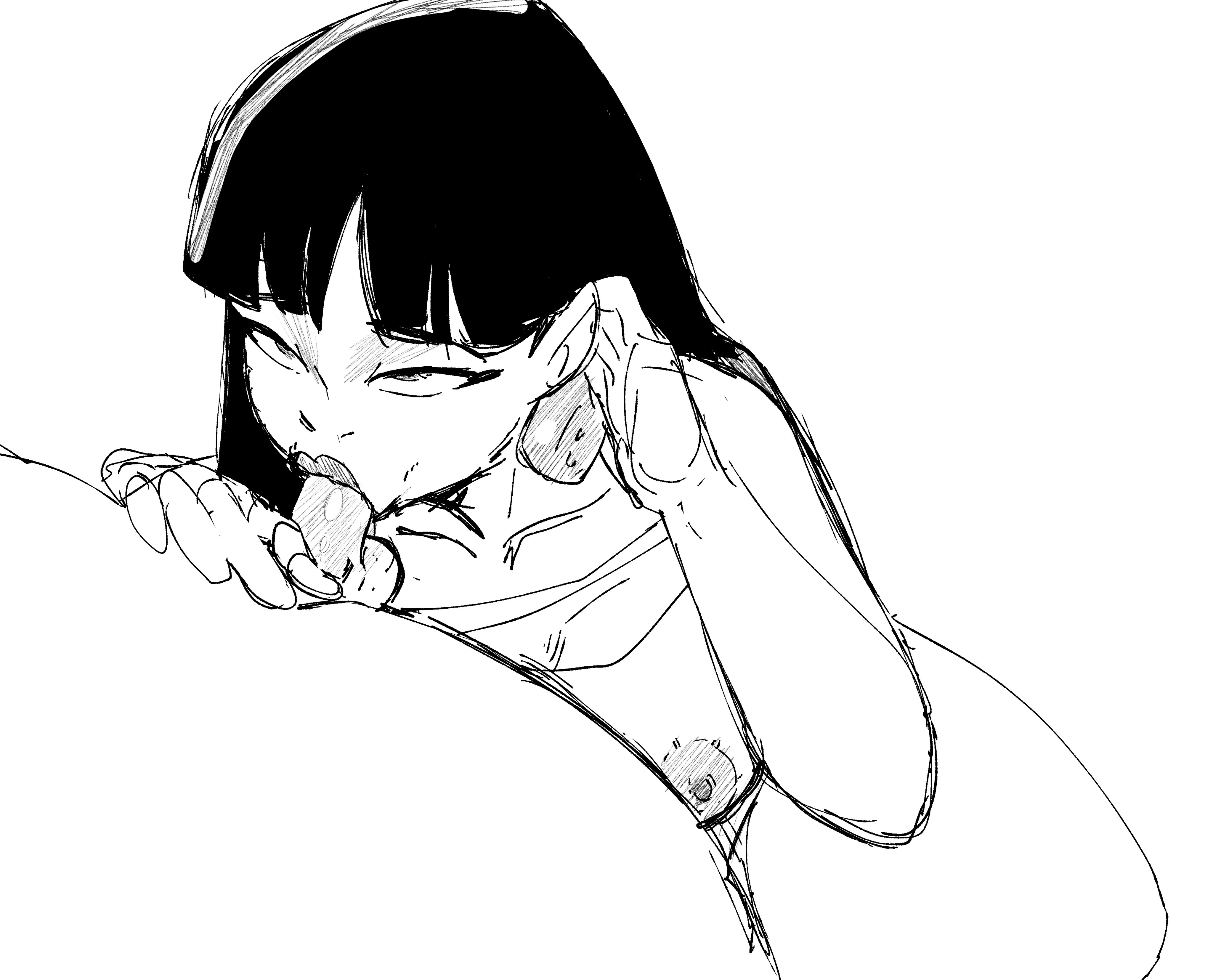 1boy, 1girls, 2025, absurd res, adjusting hair, balls, bangs, big lips, black and white, black hair, blowjob, blunt bangs, breasts, breasts out, chel, clothed, clothed female, clothing, coolerinker, duo, earrings, fellatio, female, front view, genitals, greyscale, hair, hi res, holding penis, human, human only, inker comics, inkershike, kneeling, kneeling oral position, long hair, looking at partner, looking up, looking up at partner, male, male/female, monochrome, nipples, open mouth, oral, oral penetration, oral sex, partial male, partially clothed, penis, penis in mouth, plump lips, simple background, sitting, sketch, small penis, small penis adoration, straight, sucking, sucking penis, the road to el dorado, thick lips, thick thighs, thighs, unseen male face