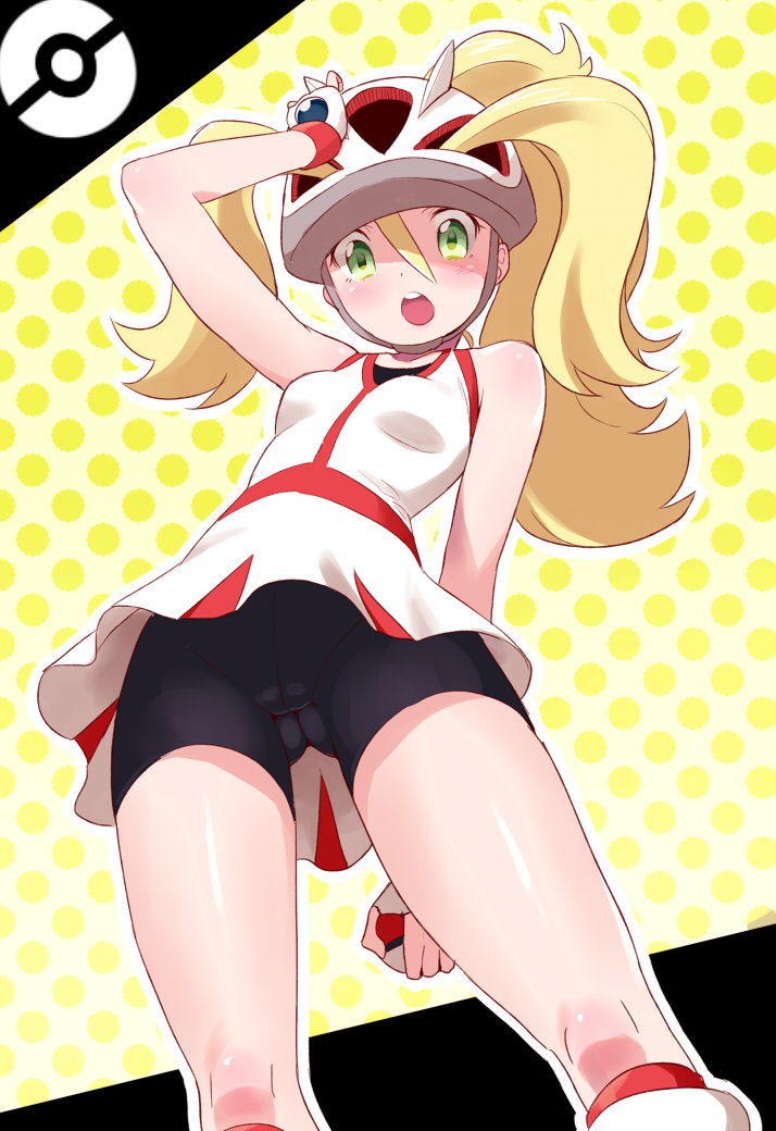 1girls bike_shorts blonde_hair breasts clothed female female_only human korrina_(pokemon) pokemon pokemon_xy skirt small_breasts