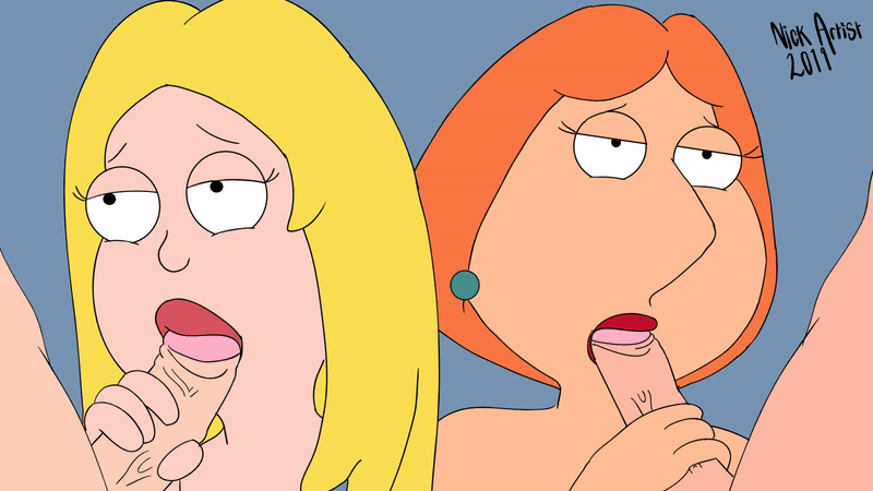 2boys, 2girls, alpha male, american dad, animated, big lips, cаrtoon, family guy, fellatio, female, francine smith, lois griffin, male, milf, nickartist, oral, red lipstick, sеxy