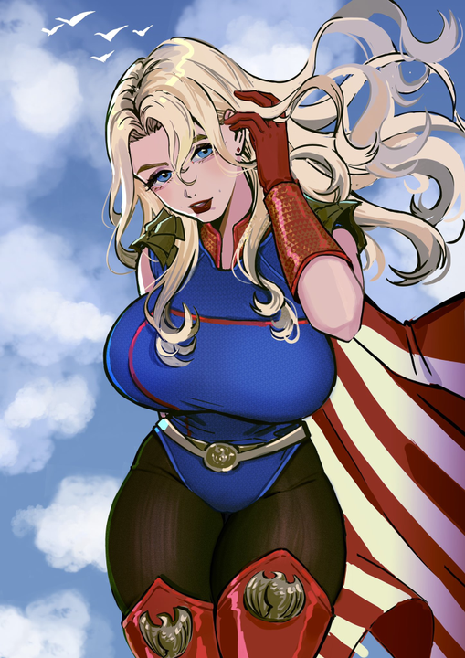 anonymous_artist big_ass big_breasts blonde_female blonde_hair blonde_hair_female blue_eyes breasts earrings female_homelander gender_transformation genderswap_(mtf) homelander looking_at_viewer milf mommy_homelander nightmare_waifu rule_63 thick thick_ass thick_hips thick_lips thick_thighs yandere