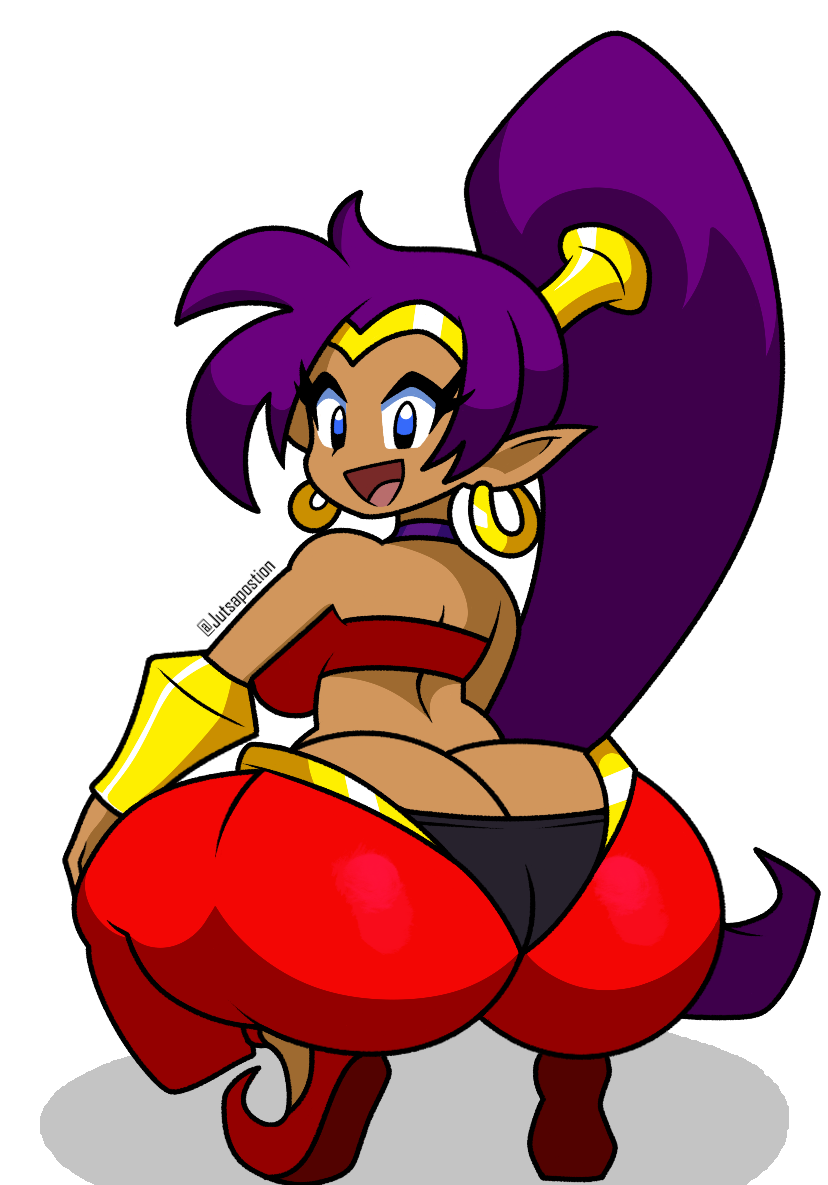 1girls ass ass_focus big_ass big_butt blue_eyes broly_culo brown_skin butt_crack butt_focus dark_skin dark_skinned_female earrings fat_ass female female_only genie jutsapostion pointy_ears purple_hair shantae shantae_(character) smile solo squatting squatting_female squatting_position