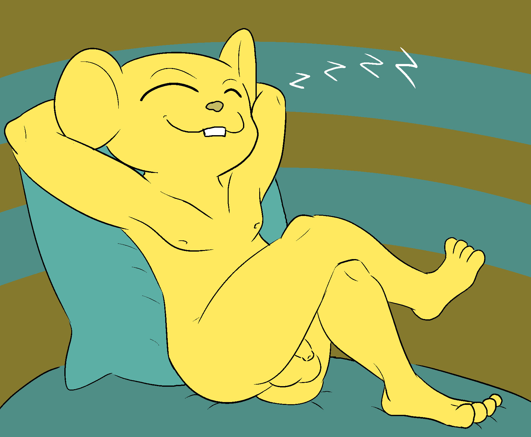 17:14 balls crossed_legs dragon_ball dragon_ball_super flaccid fur hi_res male_only mammal mouse murid murine nude penis pillow quitela rodent sitting sleeping solo solo_male uncut unknown_artist yellow_fur