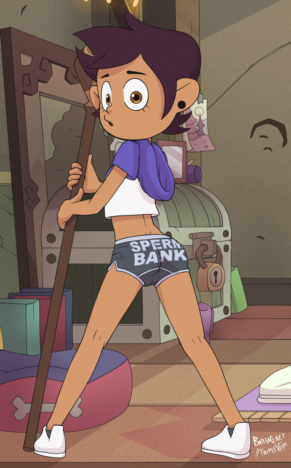 ass bottomless dark-skinned_female female footwear hoodie human luz_noceda magic_staff outerwear owlbert pussy revcatxxx_(artist) short_hair smooth_skin spread_legs staff surprised the_owl_house triplevexx underwear young