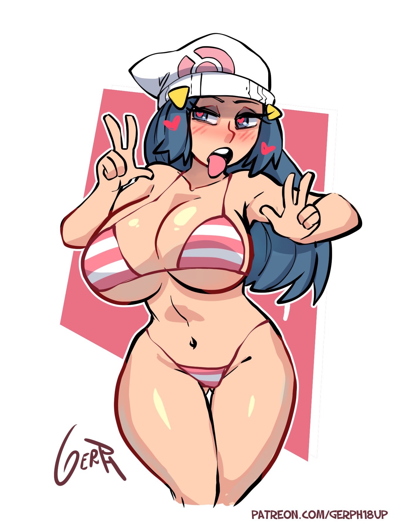 1girls, abs, alternate breast size, alternate outfit, big breasts, blue hair, bra, breasts, dawn (pokemon), female, female only, gerph, hourglass figure, huge breasts, large breasts, nintendo, patreon, pokemon, pokemon dppt, text, thick thighs, underwear, url, watermark, wide hips