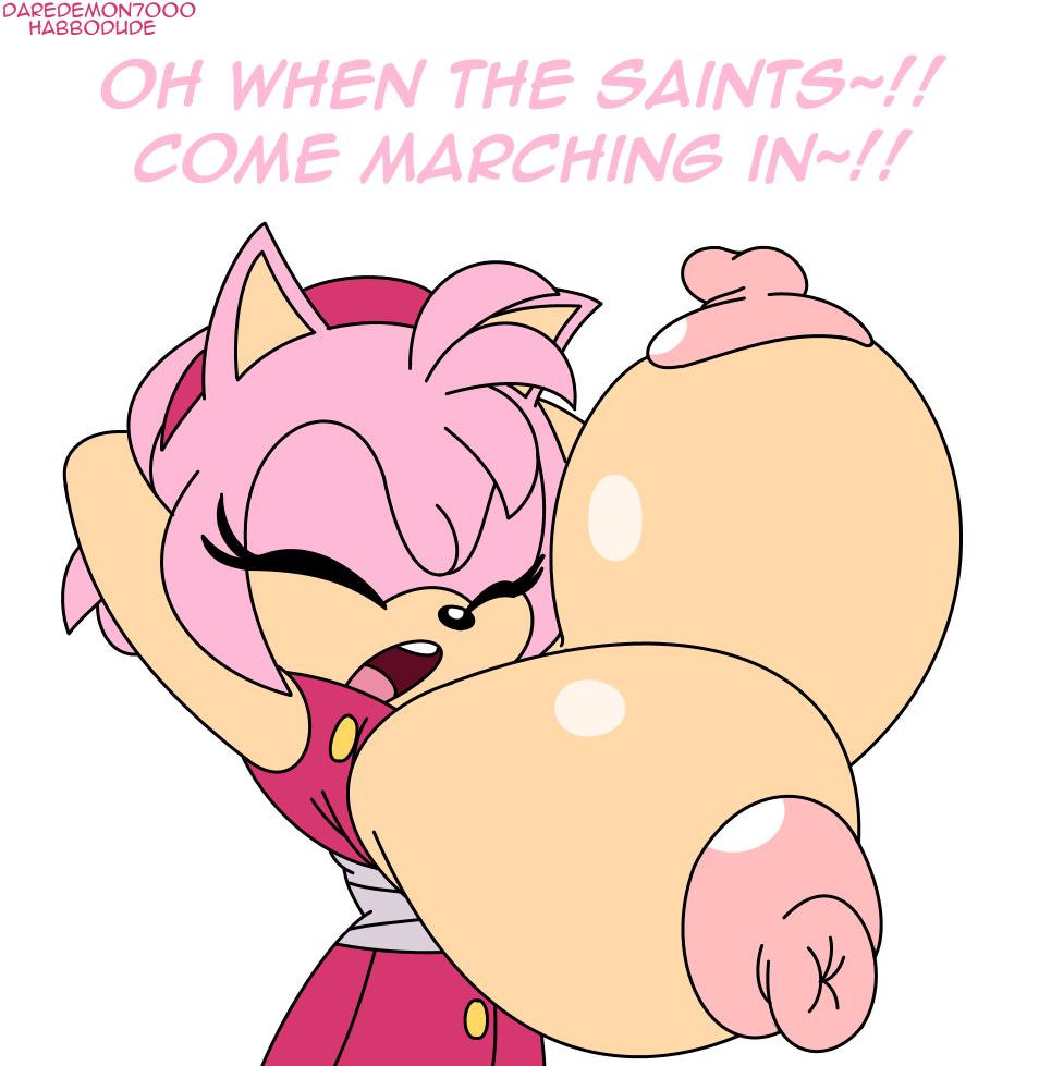 2014 amy_rose anthro areola big_breasts big_eyes big_head breasts breasts_bigger_than_head clothed clothing daredemon7000 erect_nipples eulipotyphlan female flashing flat_colors fur habbodude hedgehog huge_breasts mammal nipples partially_clothed pink_fur singing solo sonic_(series) toony