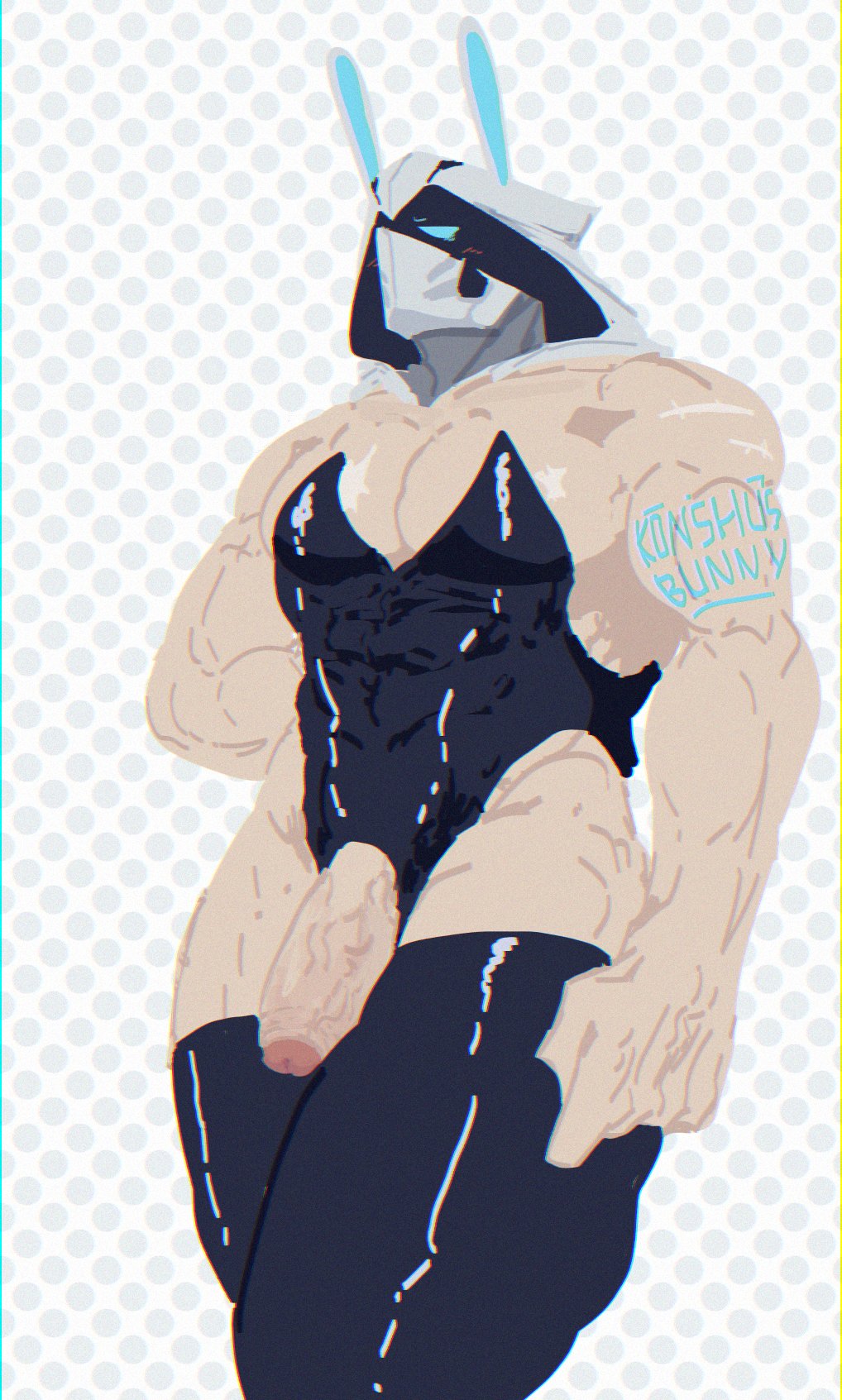 angry, angry expression, angry face, bara, blush lines, bunny costume, bunnysuit, gay, male, marvel, marvel comics, marvel rivals, masked, masked male, masked men, moon knight, moon knight (marvel rivals), moon knight (series), muscular, muscular male, nohomoexpress, penis, penis out, veiny penis, yaoi