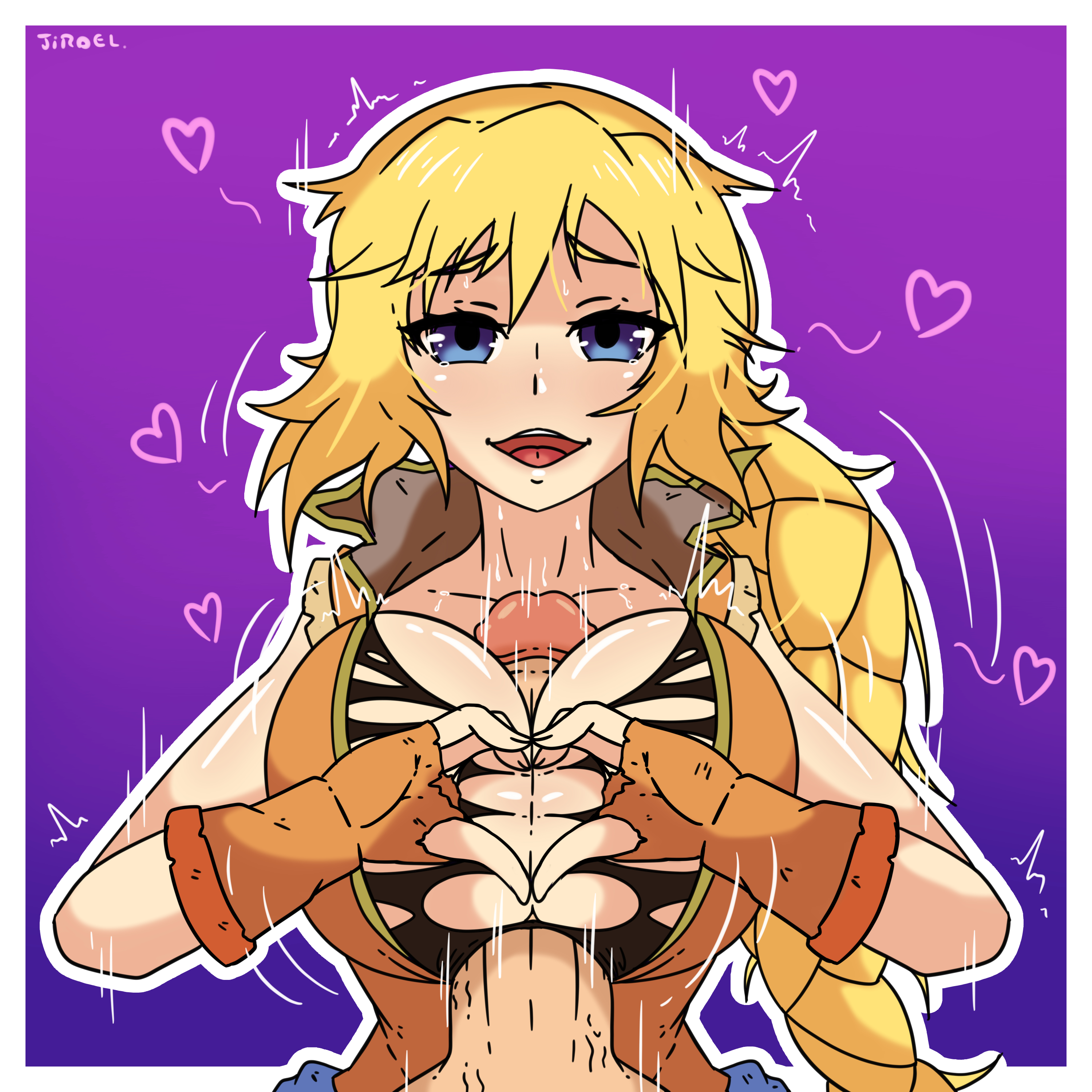 1boy, 1girls, abby (paladins), big breasts, blonde hair, blue eyes, braid, breasts, faceless male, female, looking at viewer, male, mouth open, paizuri, paladins, penis, straight, tagme