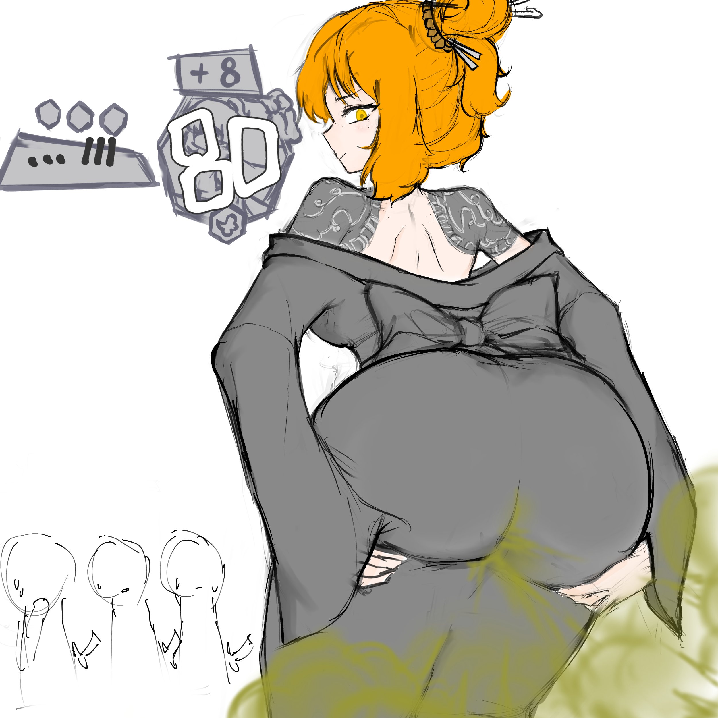 1girls, ass, fart, fart fetish, farting, female, grabbing own ass, ishmael (limbus company), limbus company, odnorrondo, orange hair, project moon, tagme, yellow eyes