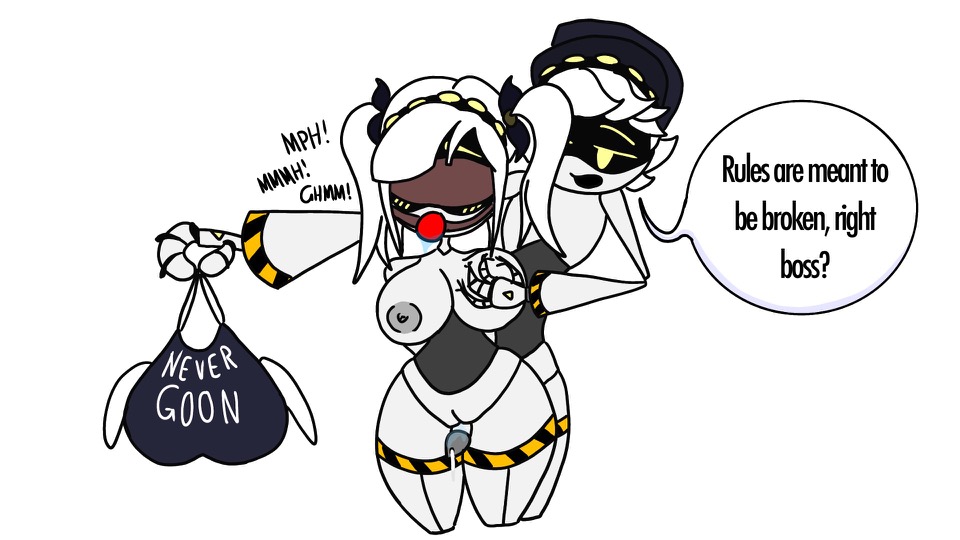 1boy, 1girls, ball gag, big breasts, blindfold, blindfolded, blindfolded female, bondage, bondage gear, breasts, cum, curvy, curvy female, curvy figure, dialogue, disassembly drone, dominant male, drool, drooling, english dialogue, female, femsub, gag, gagged, gagged female, gagged speech, glitch productions, groping, groping breasts, groping from behind, j (murder drones), large ass, large breasts, male, male/female, maledom, murder drones, n (murder drones), naked, naked female, naked male, never goon, nude, nude female, nude male, penis, penis between thighs, pussy, pussy juice, robot, robot boy, robot girl, robot humanoid, sex, sex from behind, sharkwar, submissive female, talking to partner, thick thighs, thigh job, thighs