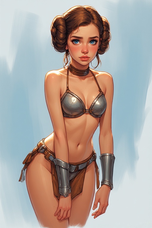 ai assisted, ai generated, bikini, brown hair, collar, female, princess leia organa, sexy, slave, slave leia, star wars