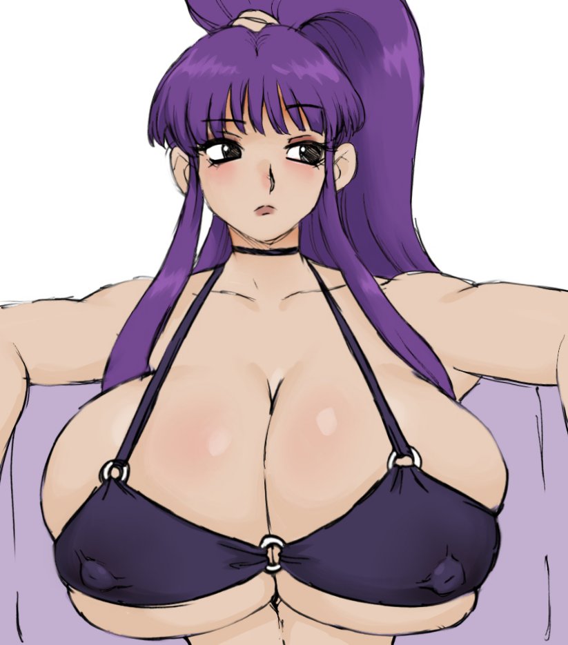 1girls, 2025, big breasts, bikini, bikini top, breasts, bulging breasts, colored sketch, eiken, erect nipples, female, hi res, high resolution, highres, huge breasts, jay-marvel, kirika misono, large breasts, light skin, light-skinned female, long hair, nipple bulge, nipples visible through clothing, ponytail, purple hair, sketch, solo, solo focus